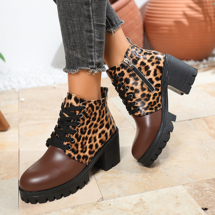 Leopard Print Block Heel Boots