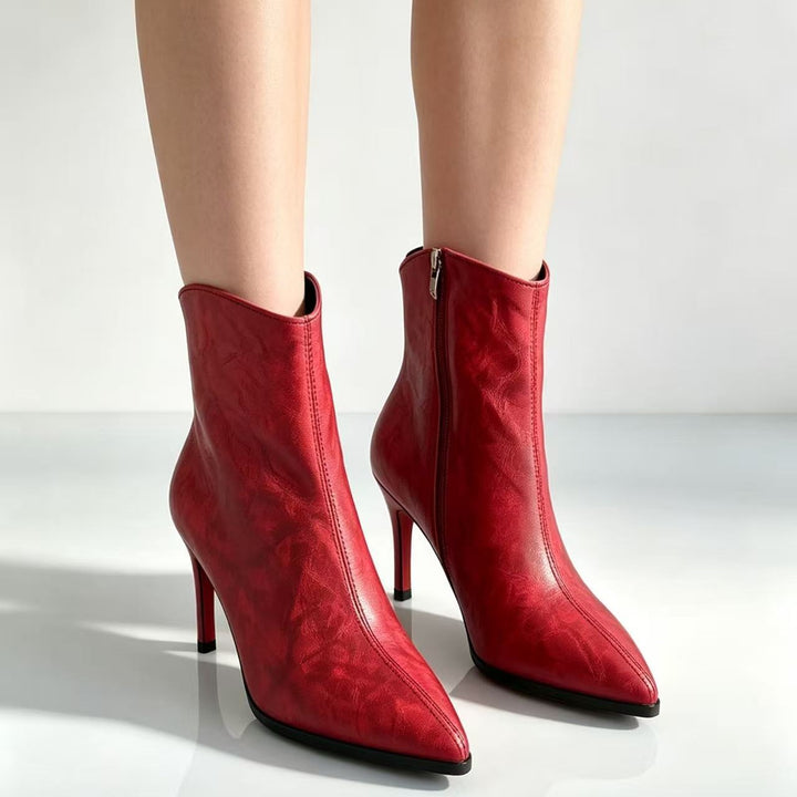 Vintage V-Cut Pointed Toe Stiletto Ankle Boots