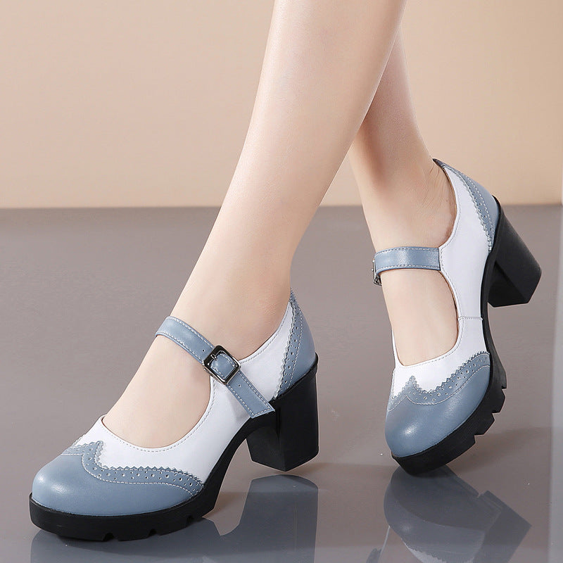 Round-toe platform Mary Janes