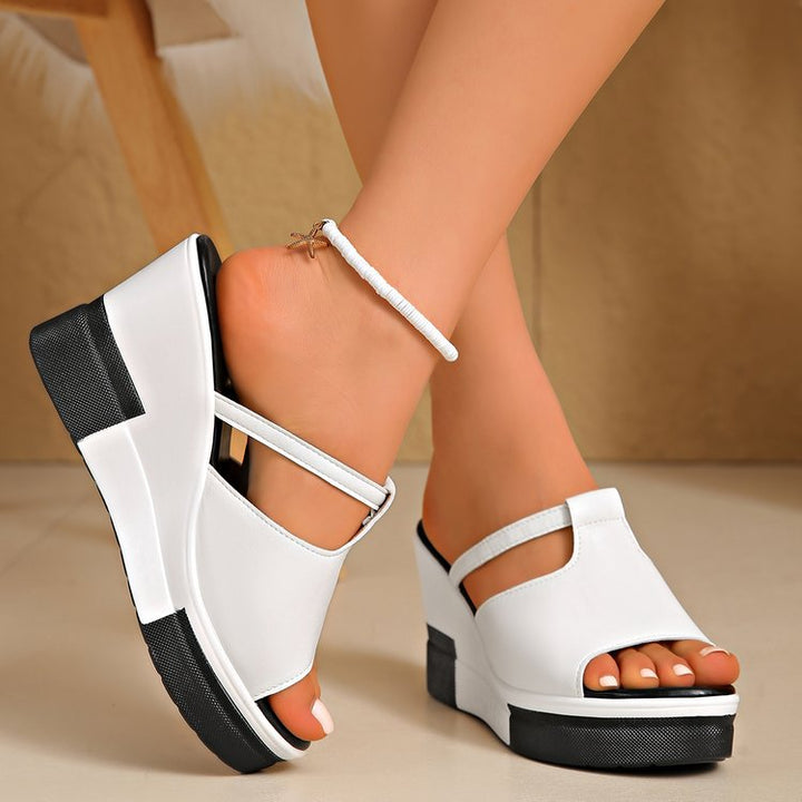 Thick Sole Wedge Slides Plus Size Ladies Shoes