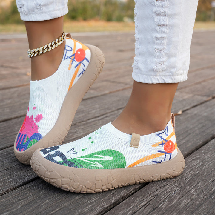 Women Graffiti Knit Slip-On Comfort Walking Shoes