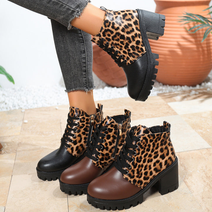 Leopard Print Block Heel Boots