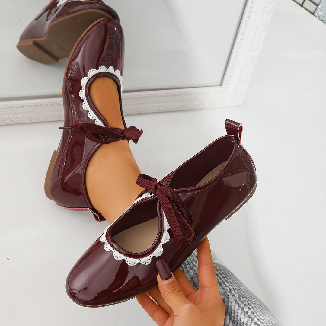 Lace Up Lace Trim Ballet Flats