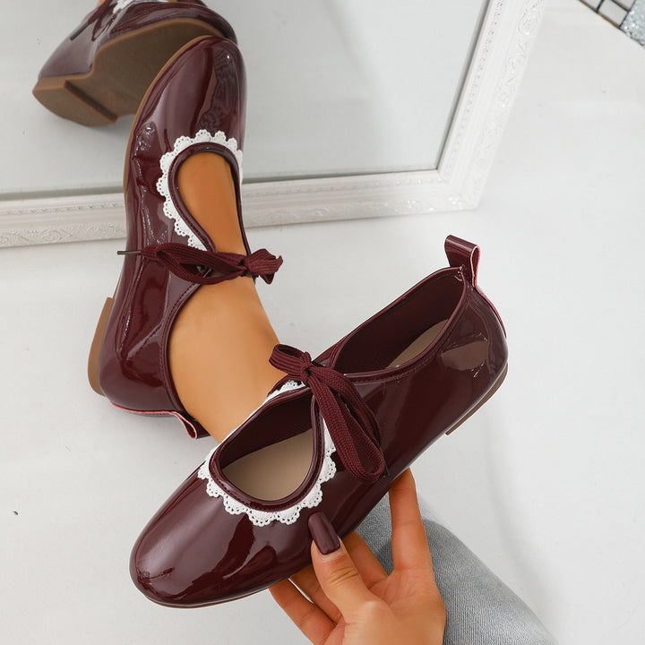 Lace Up Lace Trim Ballet Flats