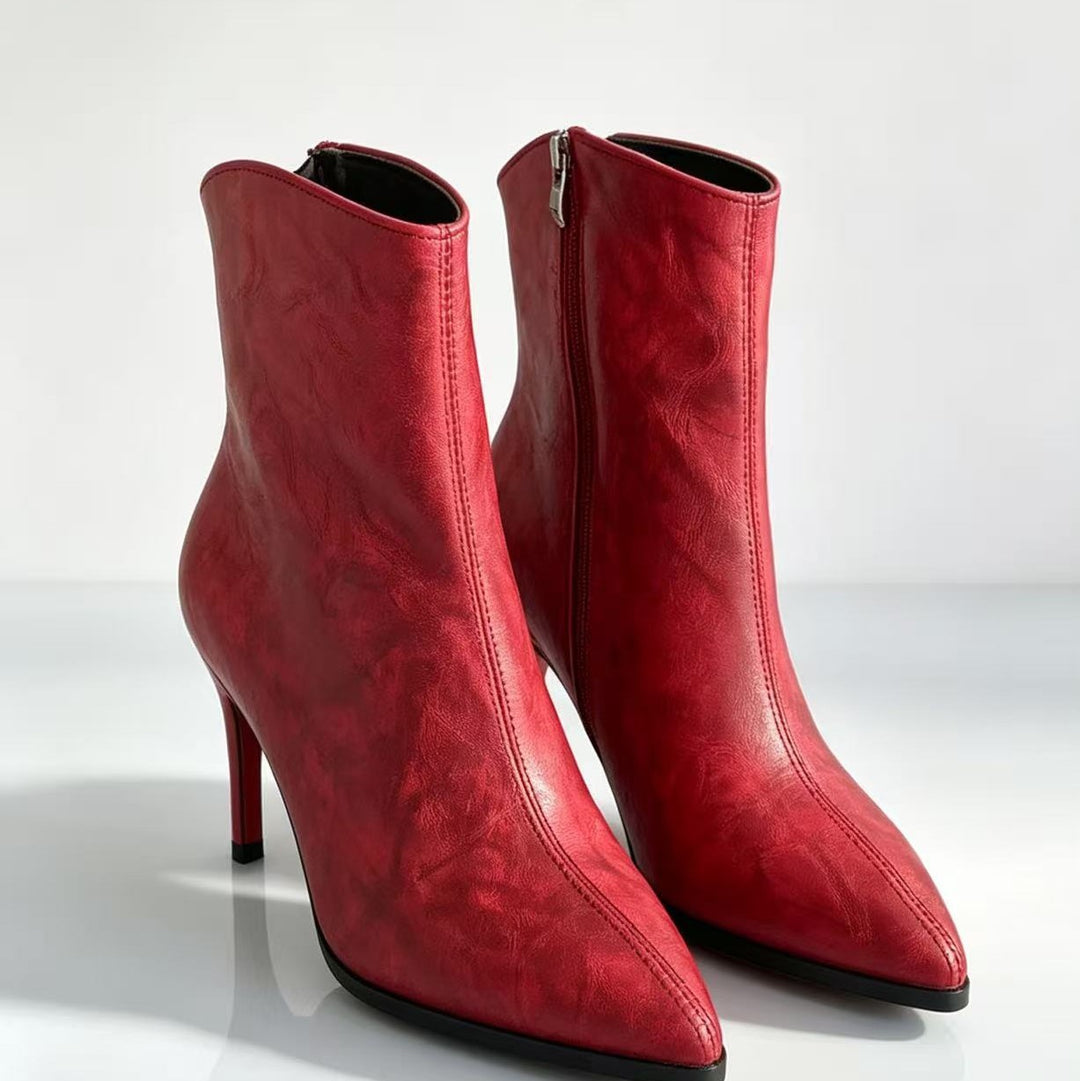 Vintage V-Cut Pointed Toe Stiletto Ankle Boots