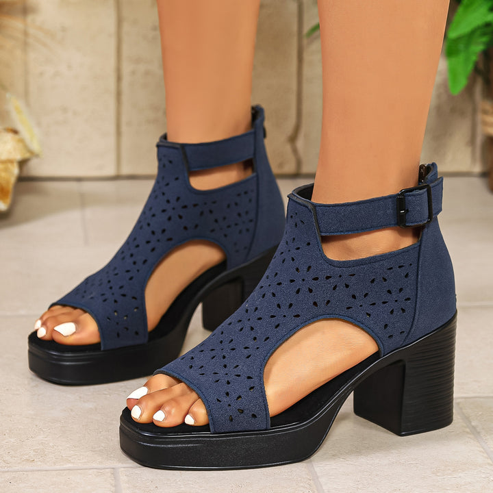 Cut-out platform open-toe high-heeled sandals