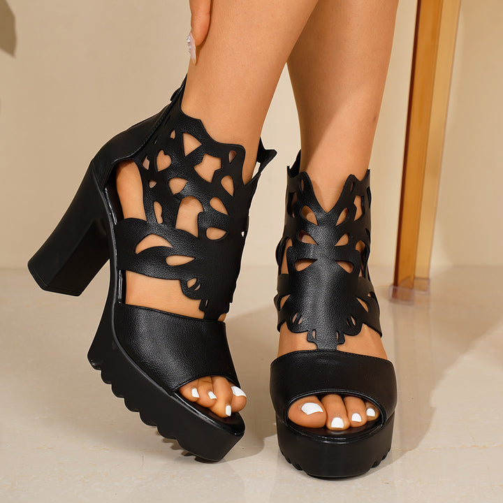 Stylish block-heel sandals with back zippers
