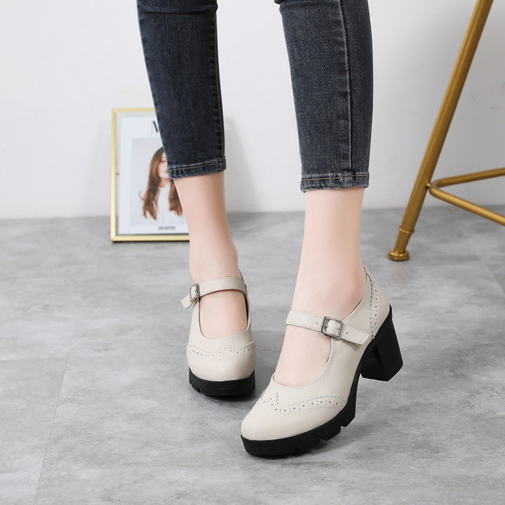 Round-toe platform Mary Janes