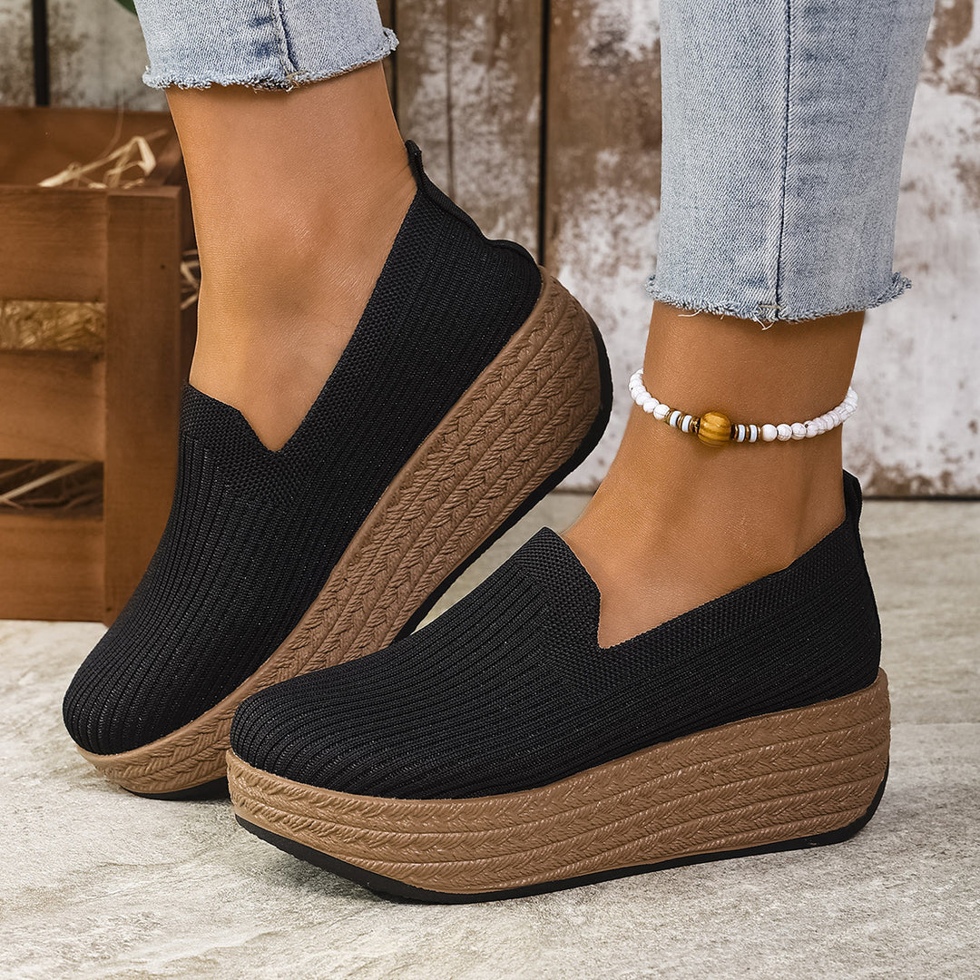 Comfort Knit Upper Wedge Heel Slip On Footwear