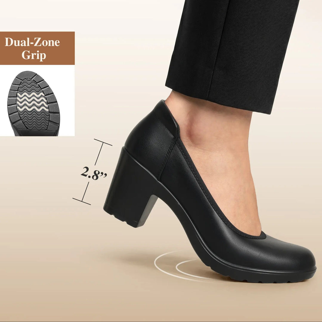 Soft Leather Mid Heel Slip On Shoes