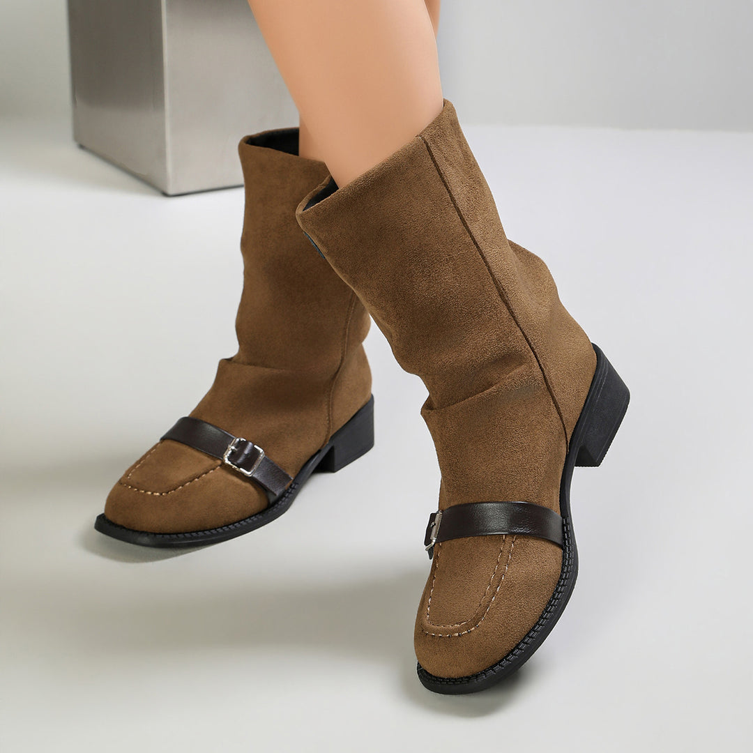 Vintage Buckle Leather Ankle Boots