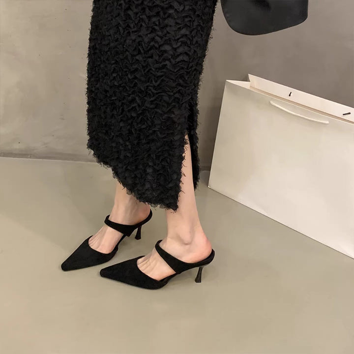 French-style pointed-toe high-heeled mules