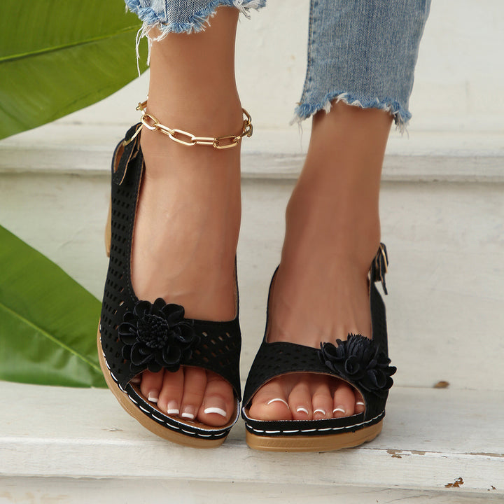 Flower Buckle Heel Sandals