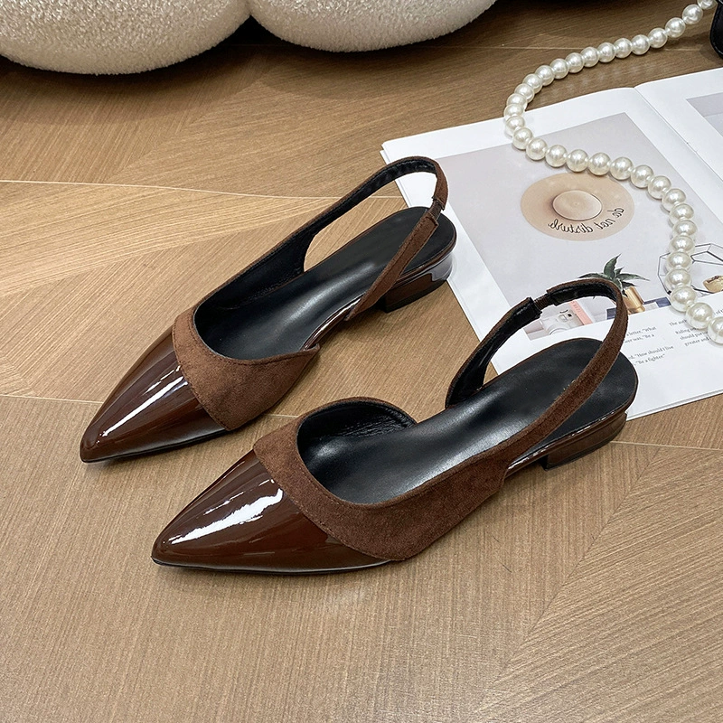 Patchwork Patent Suede Pointed Toe Slingback Flats
