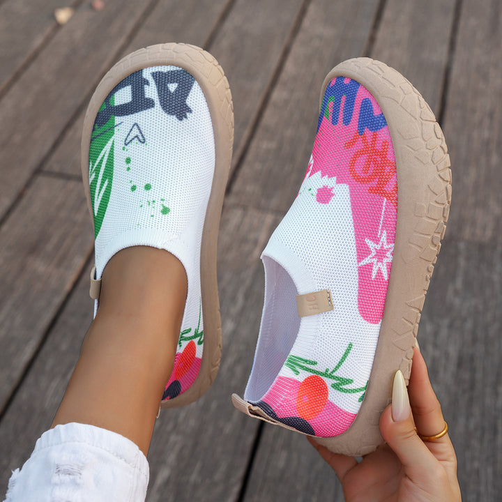 Women Graffiti Knit Slip-On Comfort Walking Shoes