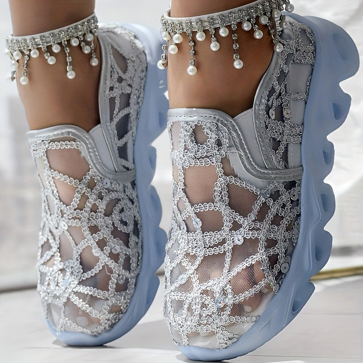 Sparkle Mesh Slip On Platform Casual Sneakers