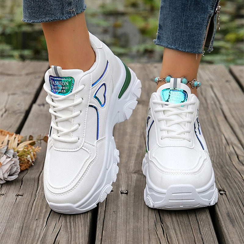 Iridescent Heart-Detail Platform Sneakers