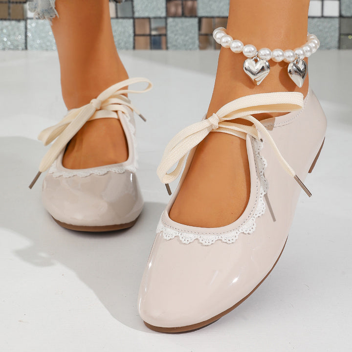 Lace Up Lace Trim Ballet Flats