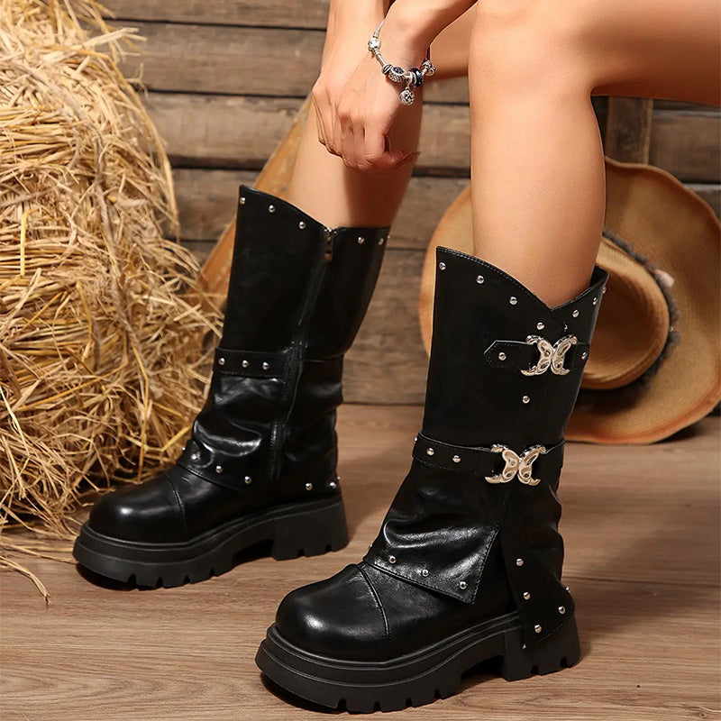 Women Round Toe Knee High Boots