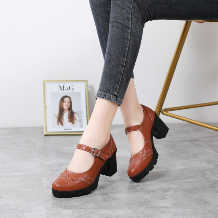 Round-toe platform Mary Janes