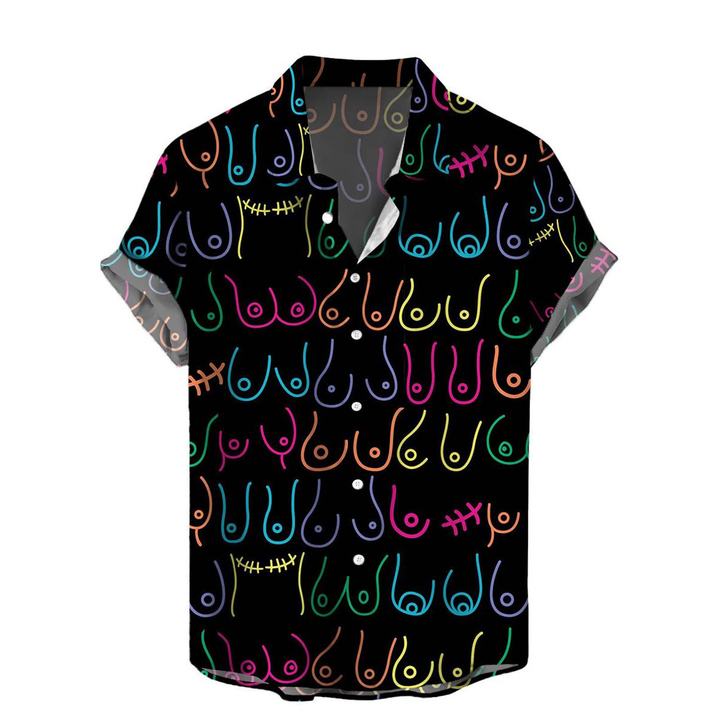 Vintage  Print Short Sleeve Button Up Shirt