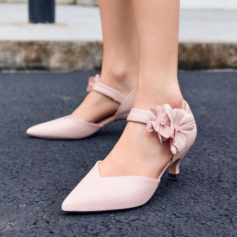 Pointed Toe Flower Accent Dress Heels