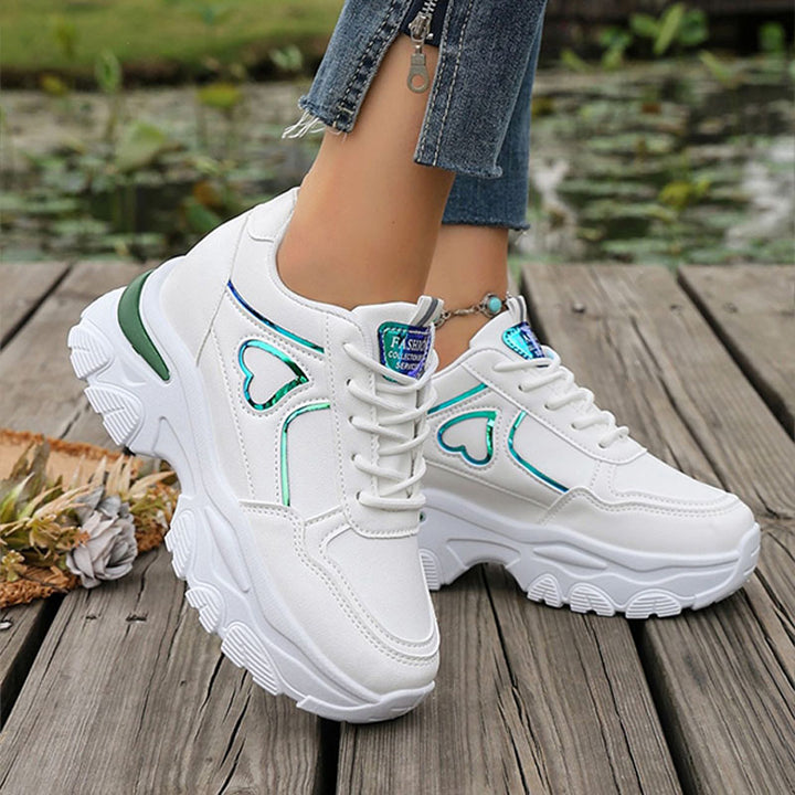 Iridescent Heart-Detail Platform Sneakers