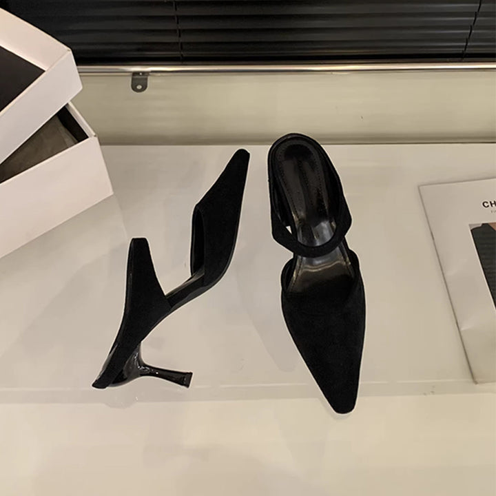 French-style pointed-toe high-heeled mules
