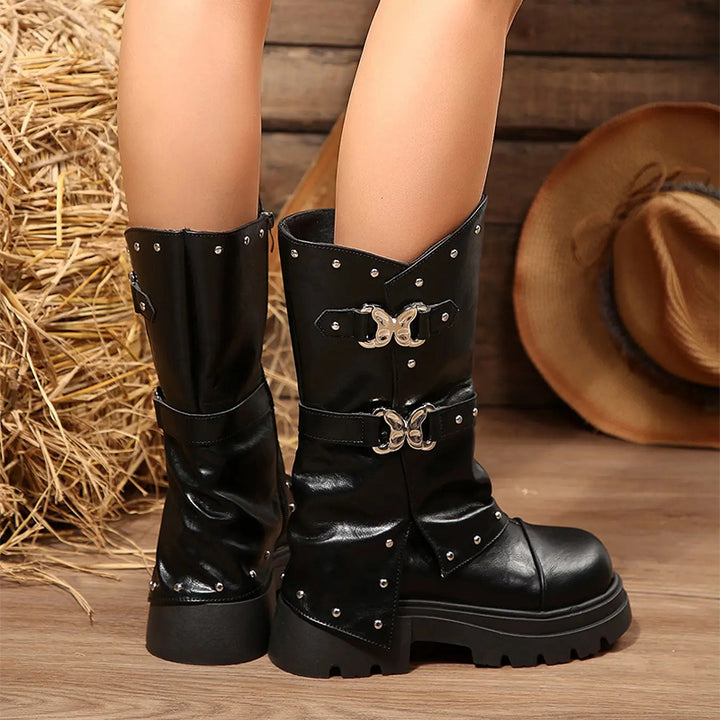 Women Round Toe Knee High Boots