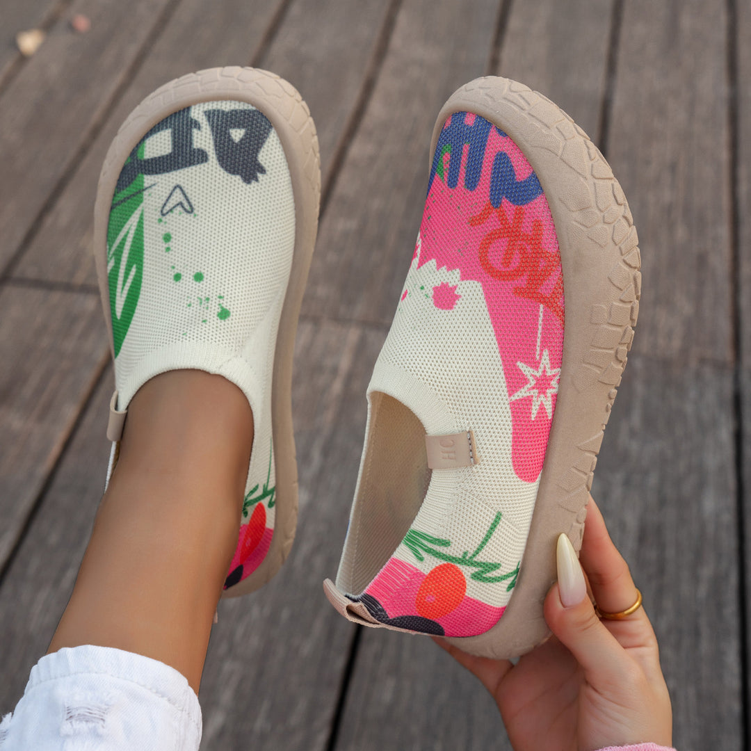 Women Graffiti Knit Slip-On Comfort Walking Shoes