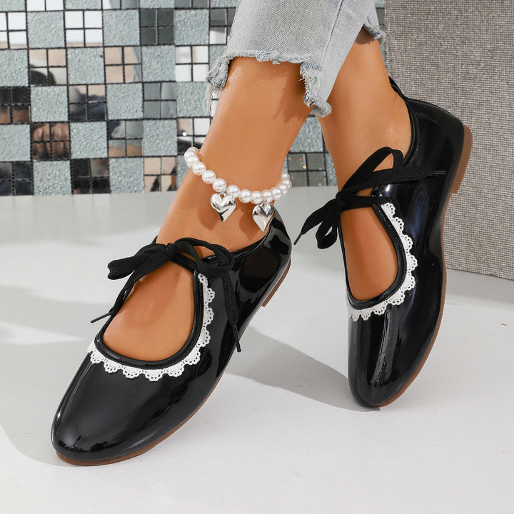 Lace Up Lace Trim Ballet Flats