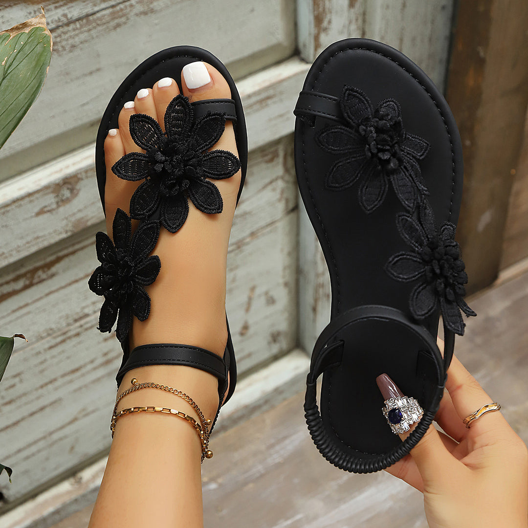 Floral lace flat sandals