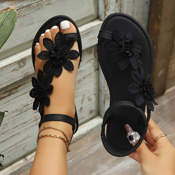 Floral lace flat sandals