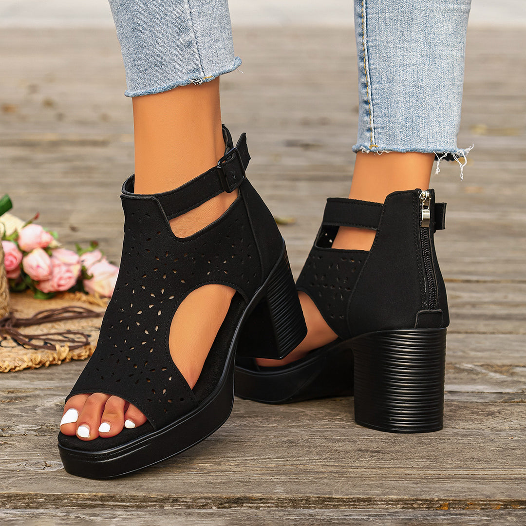 Cut-out platform open-toe high-heeled sandals