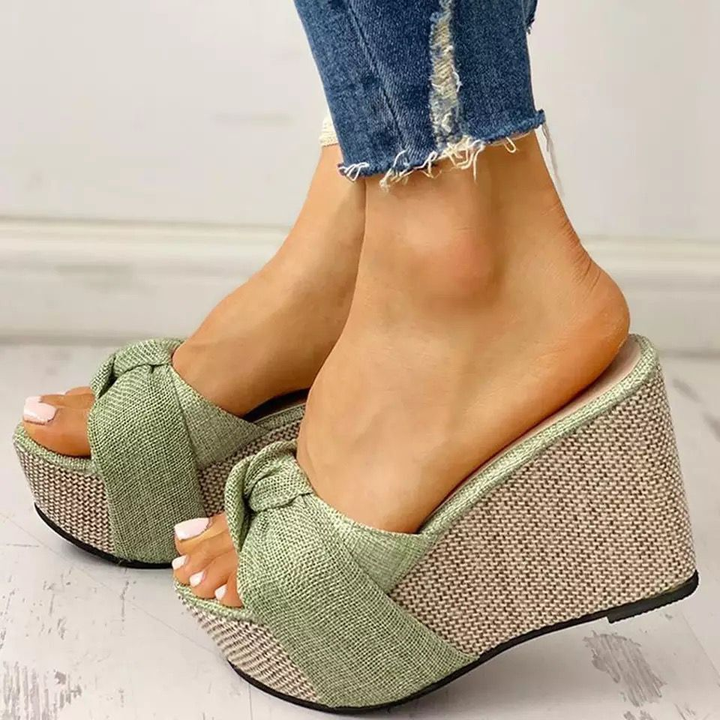 Bow Knot Platform Wedge Mule Sandals