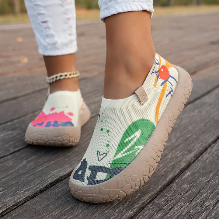Women Graffiti Knit Slip-On Comfort Walking Shoes