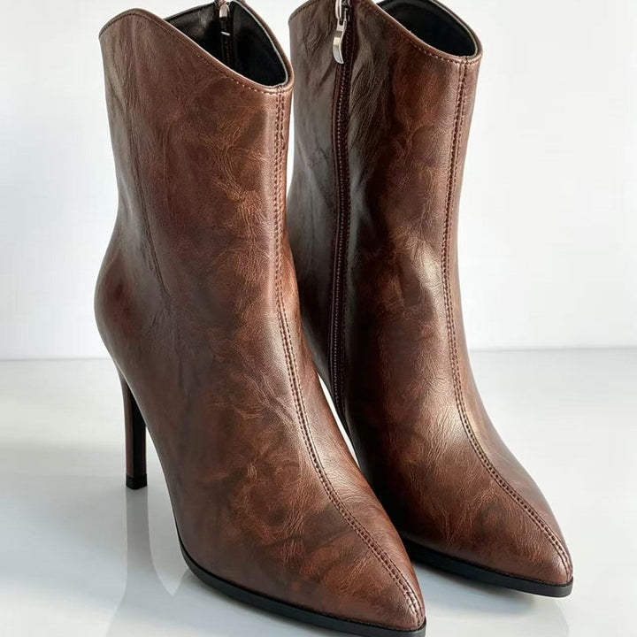 Vintage V-Cut Pointed Toe Stiletto Ankle Boots