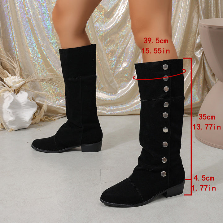 Button Decor Fold Over Mid Calf Boots