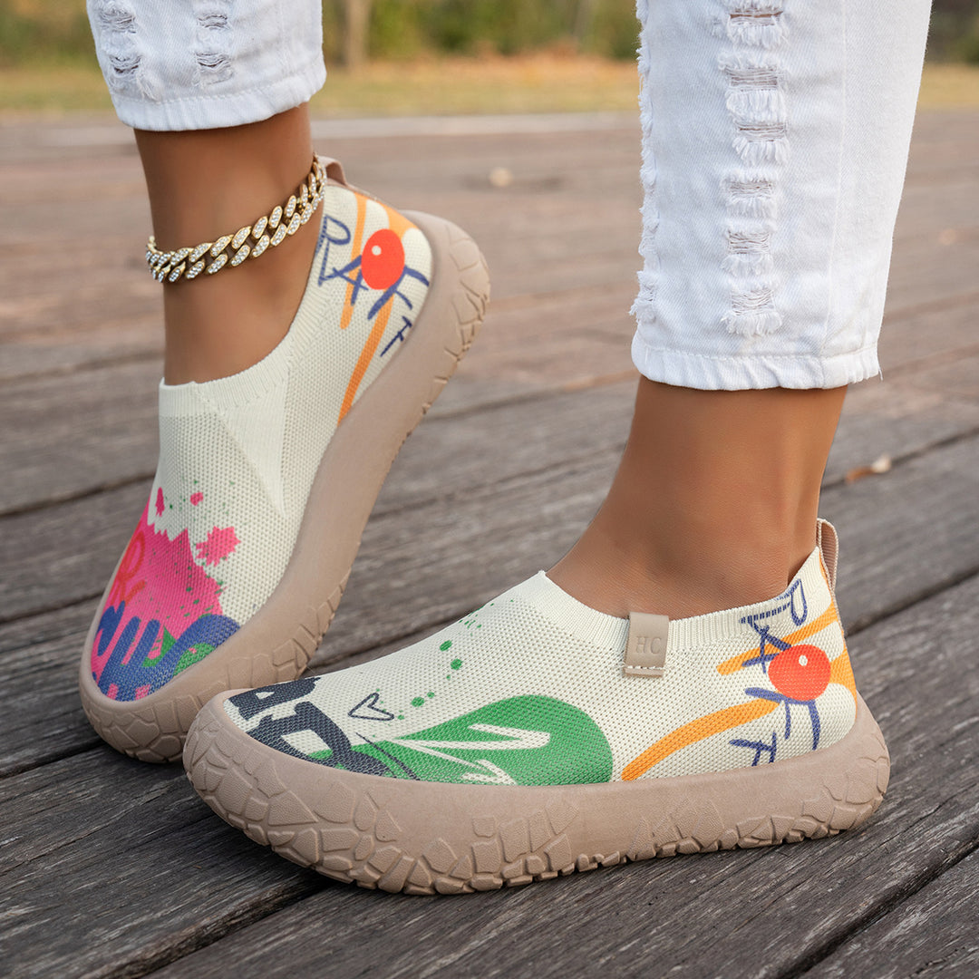 Women Graffiti Knit Slip-On Comfort Walking Shoes