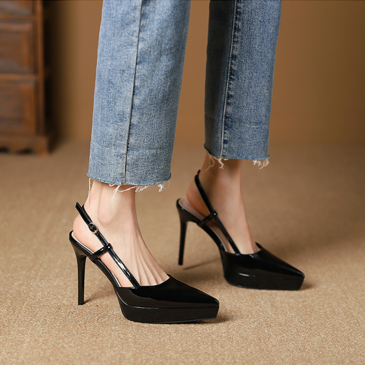 Patent Pointed Toe Platform Stiletto Slingback Heels