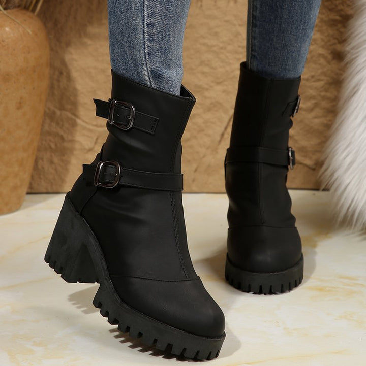 Back Zip Block Heel Ankle Booties