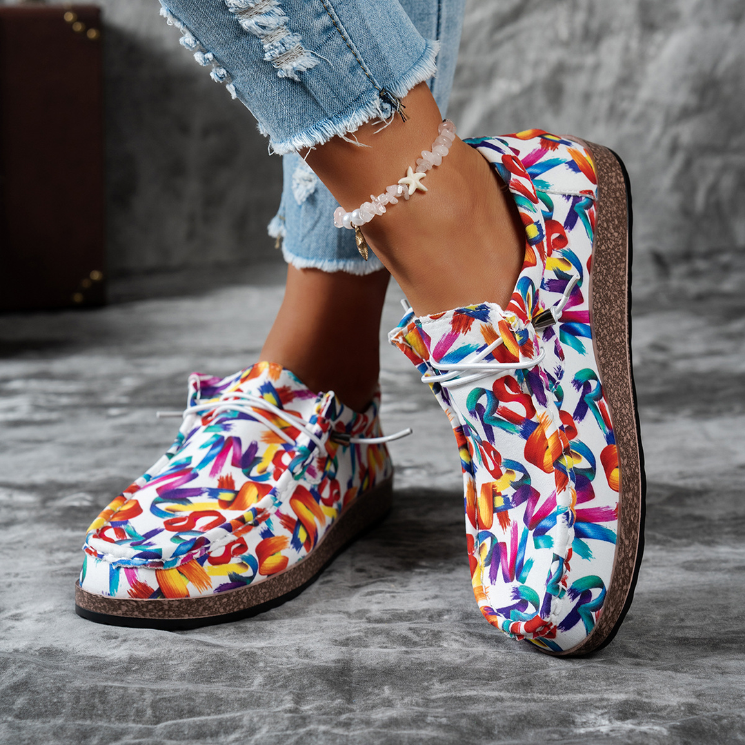 Women Printed Lace‑Up Platform Comfort Casual Loafers