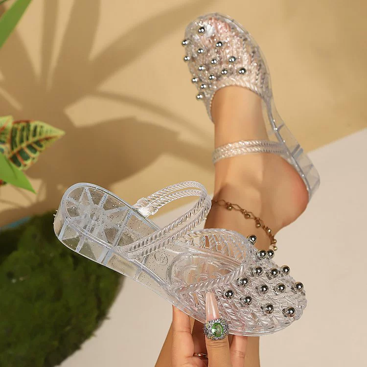 Bead Embellished Braided Jelly Strap Flats