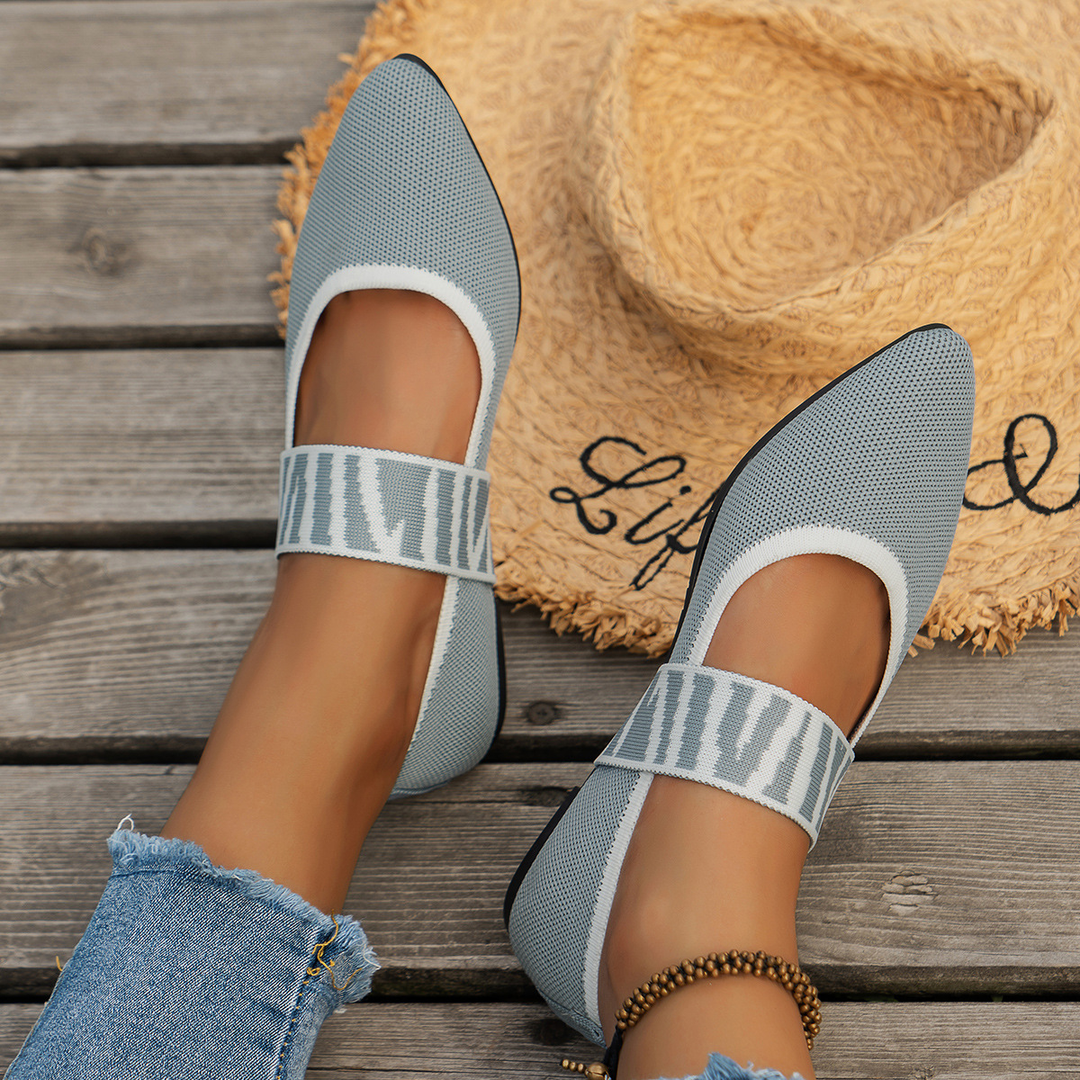 Women Knit Pointed Toe Mary Jane Flat Shoes