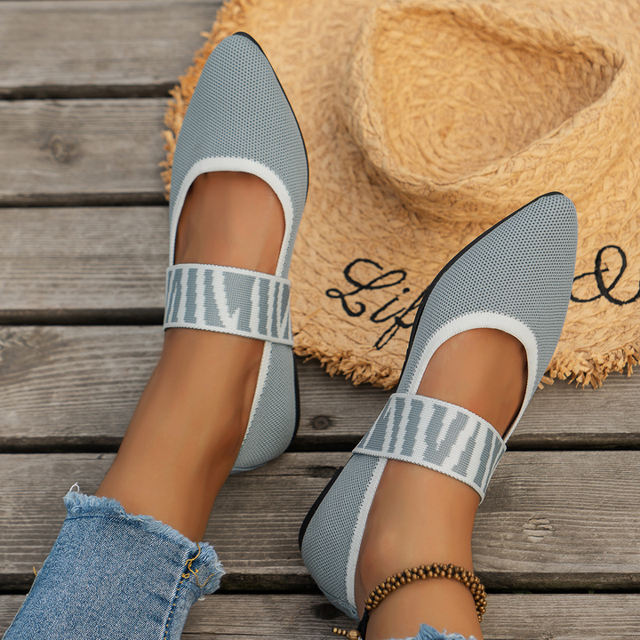 Women Knit Pointed Toe Mary Jane Flat Shoes