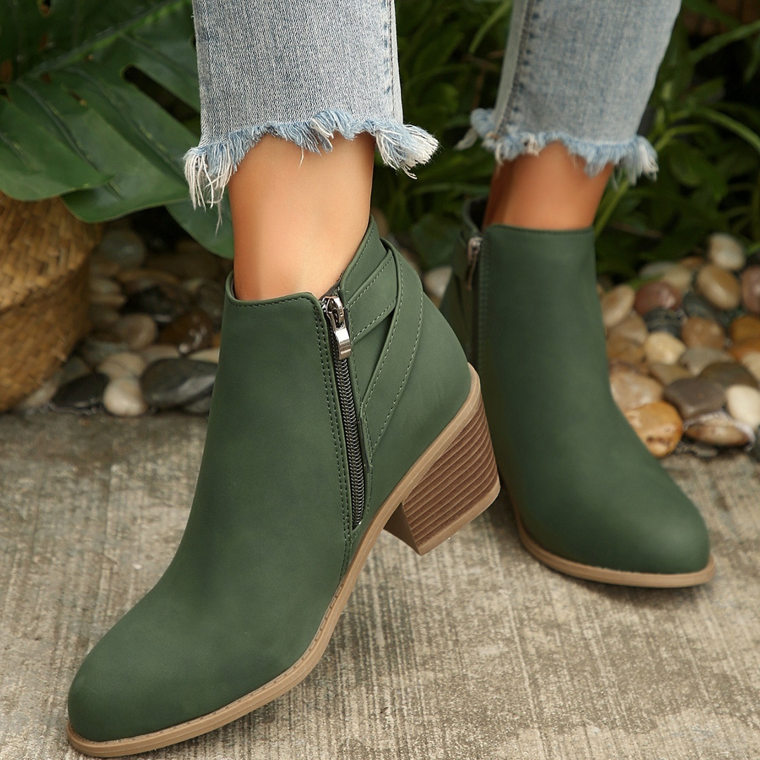 Women Side Zip Chunky Heel Ankle Booties