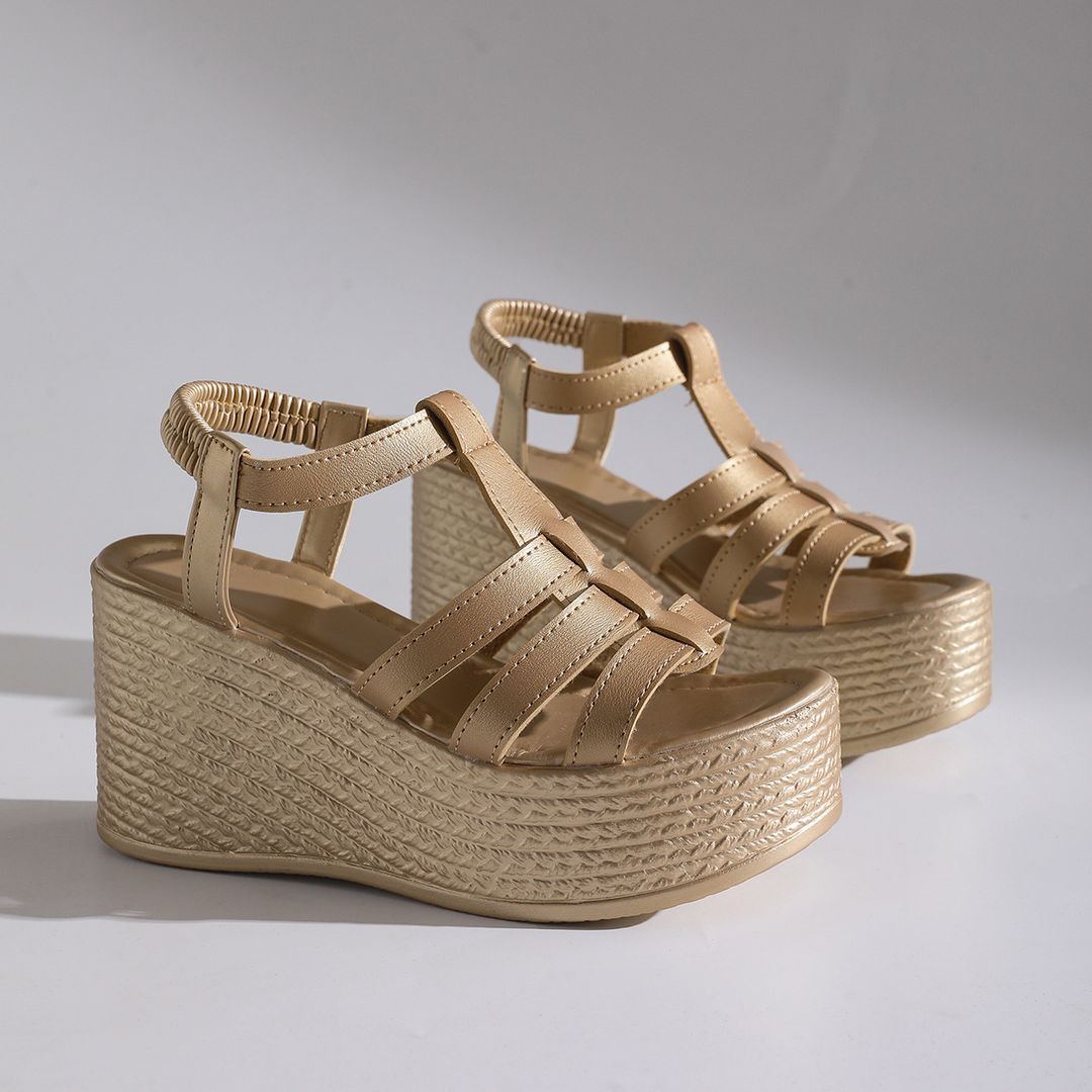 Braided Wedge Heel T-Strap Platform Sandals