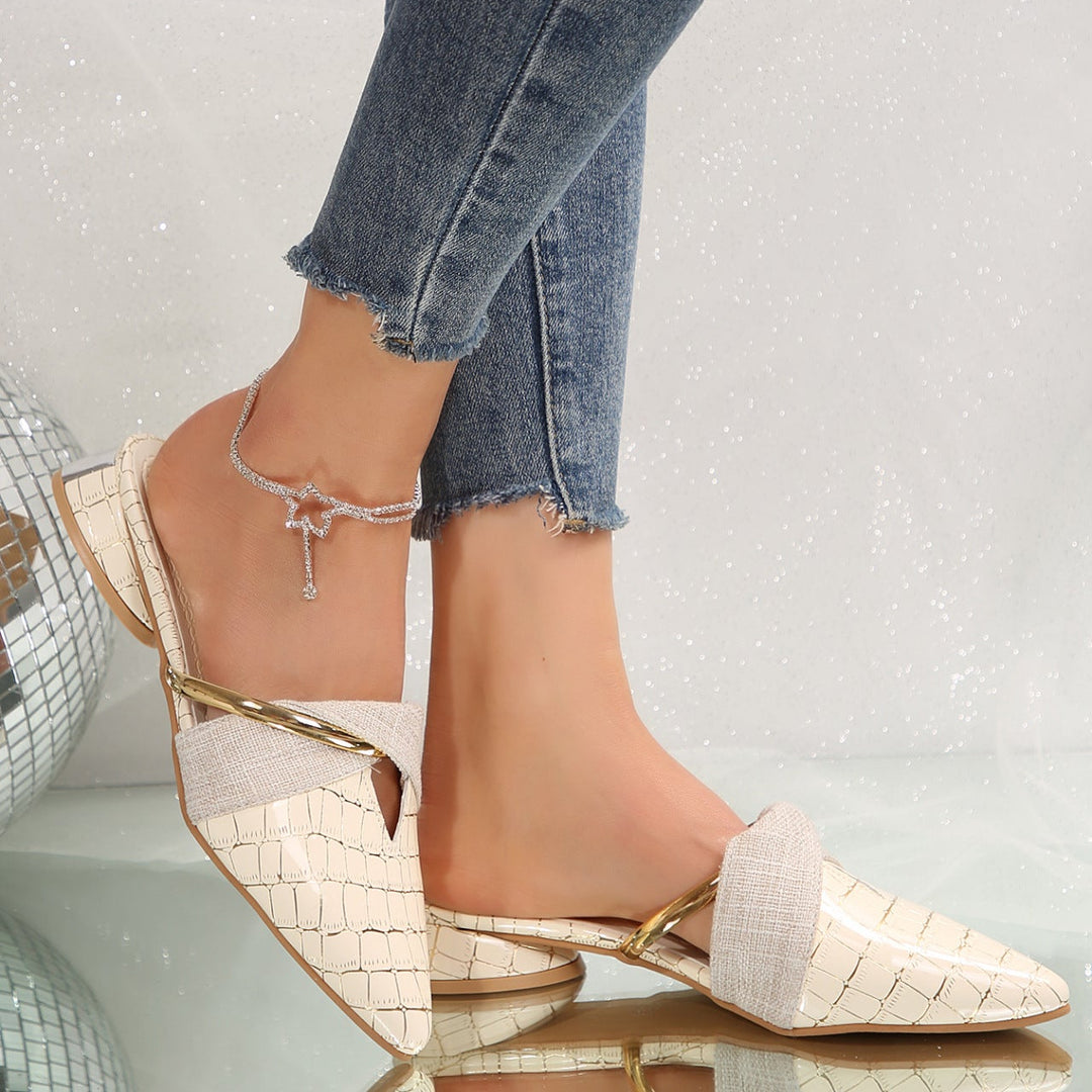 Croc Print Pointed Toe Mule Slides