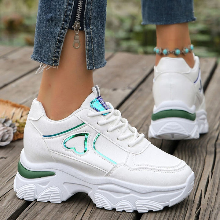 Iridescent Heart-Detail Platform Sneakers