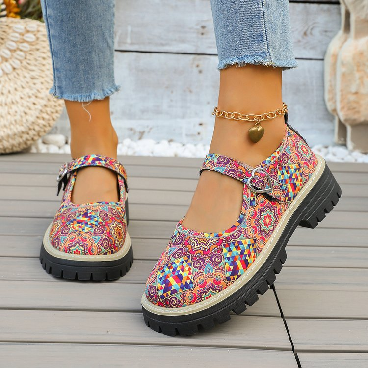 Bohemian Print Mary Jane Platform Shoes